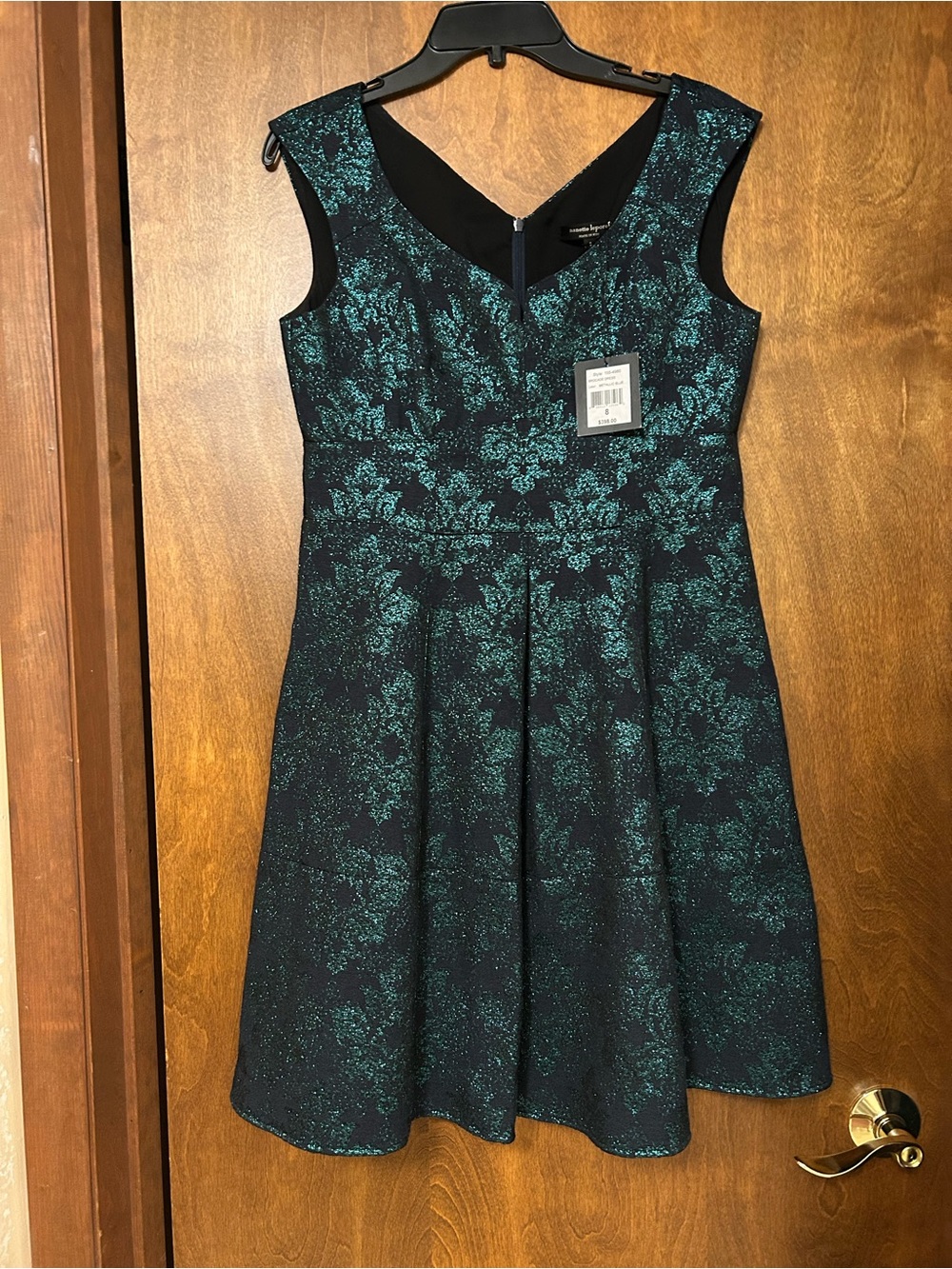Nanette Lepore Brocade Dress Metallic Blue Teal Sparkle Floral Dress, Size 8 - Picture 5 of 16